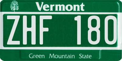 VT license plate ZHF180