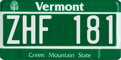 VT license plate ZHF181