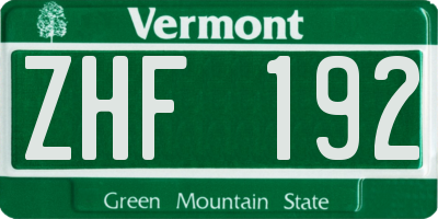 VT license plate ZHF192