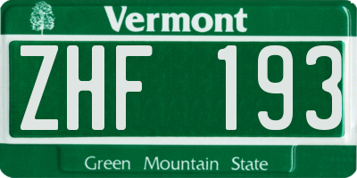 VT license plate ZHF193