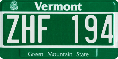 VT license plate ZHF194