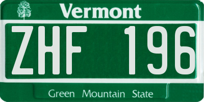VT license plate ZHF196