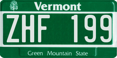 VT license plate ZHF199