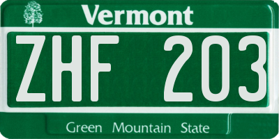VT license plate ZHF203