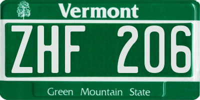 VT license plate ZHF206