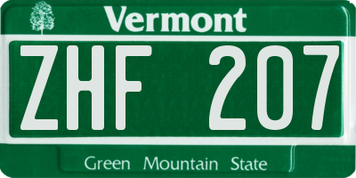 VT license plate ZHF207