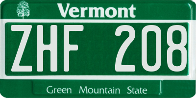 VT license plate ZHF208
