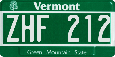 VT license plate ZHF212