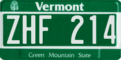 VT license plate ZHF214