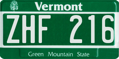 VT license plate ZHF216