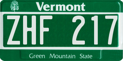 VT license plate ZHF217