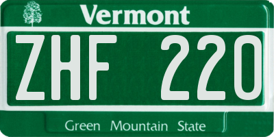 VT license plate ZHF220