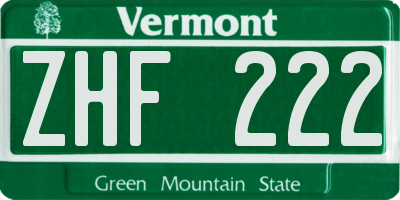 VT license plate ZHF222