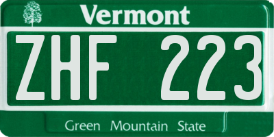 VT license plate ZHF223