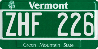 VT license plate ZHF226