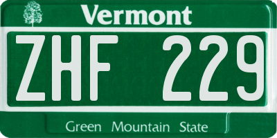 VT license plate ZHF229