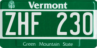 VT license plate ZHF230
