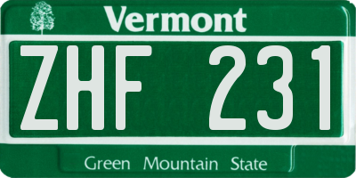 VT license plate ZHF231