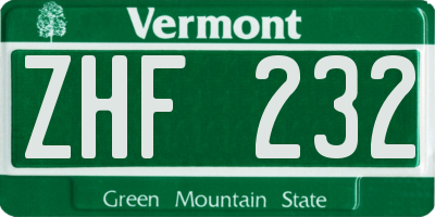 VT license plate ZHF232