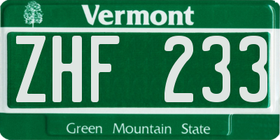 VT license plate ZHF233