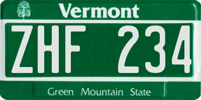 VT license plate ZHF234