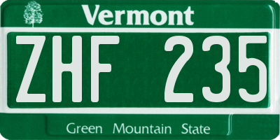 VT license plate ZHF235
