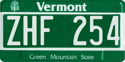 VT license plate ZHF254
