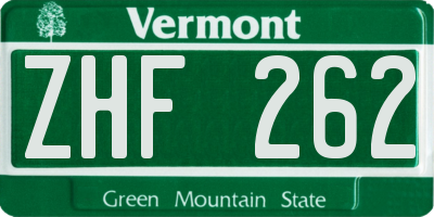 VT license plate ZHF262