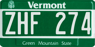 VT license plate ZHF274