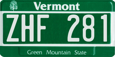VT license plate ZHF281