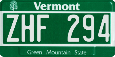 VT license plate ZHF294