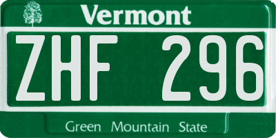 VT license plate ZHF296