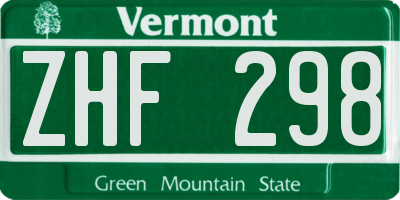 VT license plate ZHF298