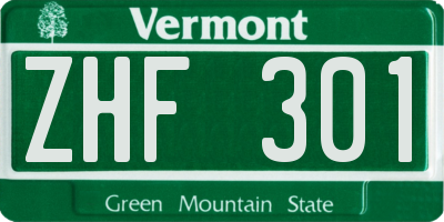 VT license plate ZHF301