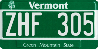 VT license plate ZHF305