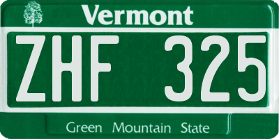 VT license plate ZHF325