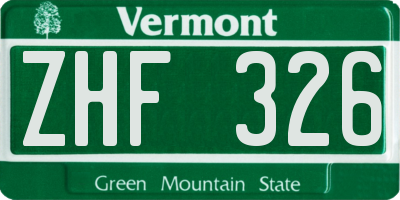 VT license plate ZHF326