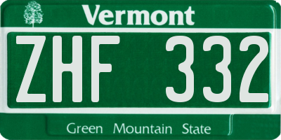 VT license plate ZHF332