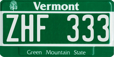 VT license plate ZHF333