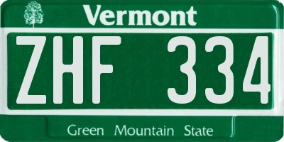 VT license plate ZHF334