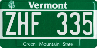 VT license plate ZHF335