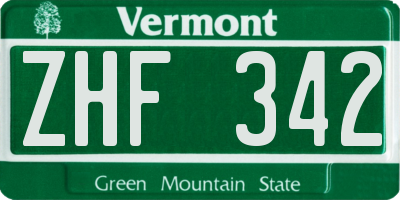 VT license plate ZHF342