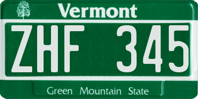 VT license plate ZHF345