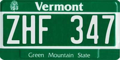 VT license plate ZHF347