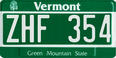 VT license plate ZHF354
