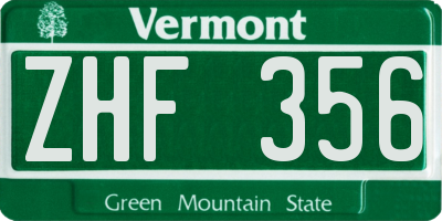 VT license plate ZHF356