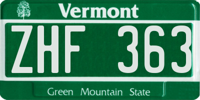 VT license plate ZHF363
