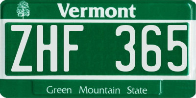 VT license plate ZHF365