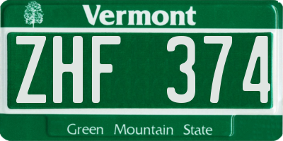 VT license plate ZHF374