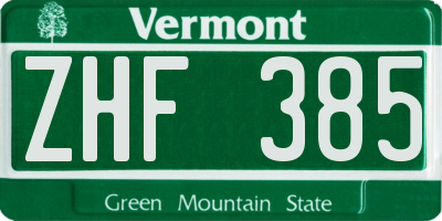 VT license plate ZHF385